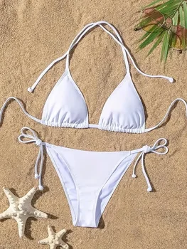 Costume da bagno donna perizoma bikini con lacci laterali costume da bagno sexy fasciatura collo cravatta costumi da bagno intimo bikini stile brasiliano regolabile 1