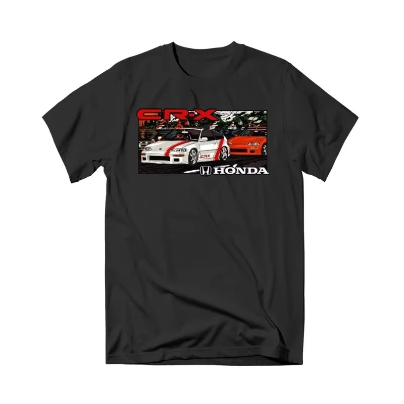 혼다 트렌디 핫 아이템 2025 새로운 핫 여름 날개 없는 오토바이 레이싱 남성 티셔츠 레트로 시리즈 프린트 넥 힙합