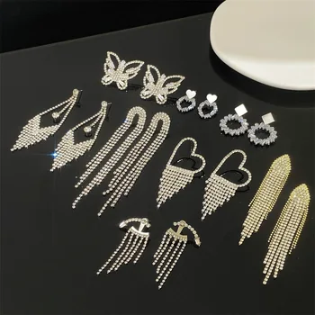 New Long Crystal Tassel Earrings For Women Jewelry 2025 Trending Exaggerated Luxury Zircon Butterfly Heart Women's Drop Earrings