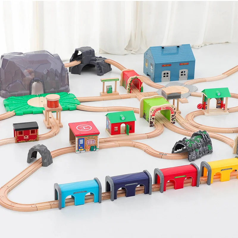 

All Kinds Wooden Railway Train Track Accessories Plastic Wooden Cave Tunnel Track Fit For Biro Brand Train Toys For Kids NEW