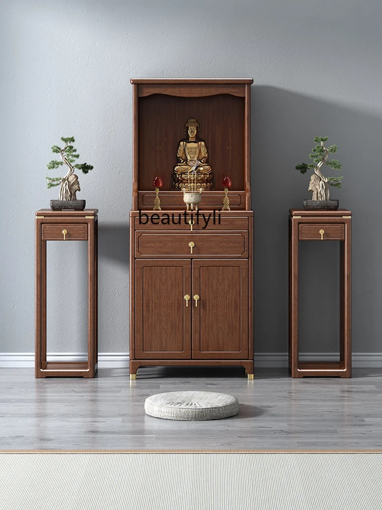 

New Chinese Style Solid Wood Buddha Niche with Door Altar Household Clothes Closet Buddha Shrine Altar Buddha Cabinet