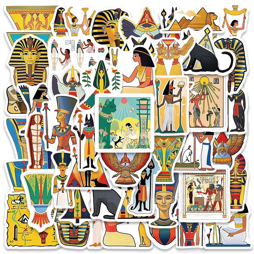 50pcs Classic Cartoon Ancient Egypt Stickers For Laptop Phone Guitar Luggage Skateboard Waterproof Graffiti Diary Vinyl Decal