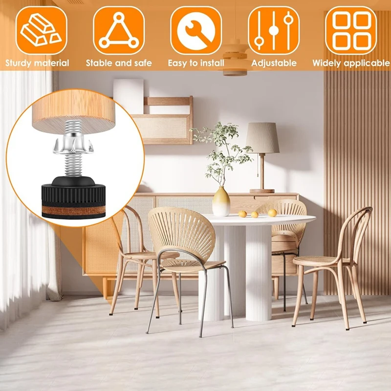 A52I-20Pack Adjustable Furniture Levelers With Floor Protectors,3/8 Inch Heavy Duty Leveling Feet With Rubber Pads,For Tables