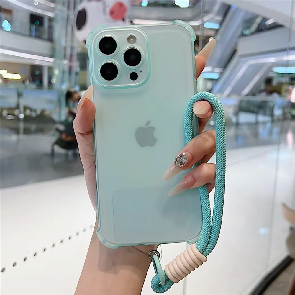 Shockproof Soft Phone Case with Lanyard and Matte Lens Protection Cover