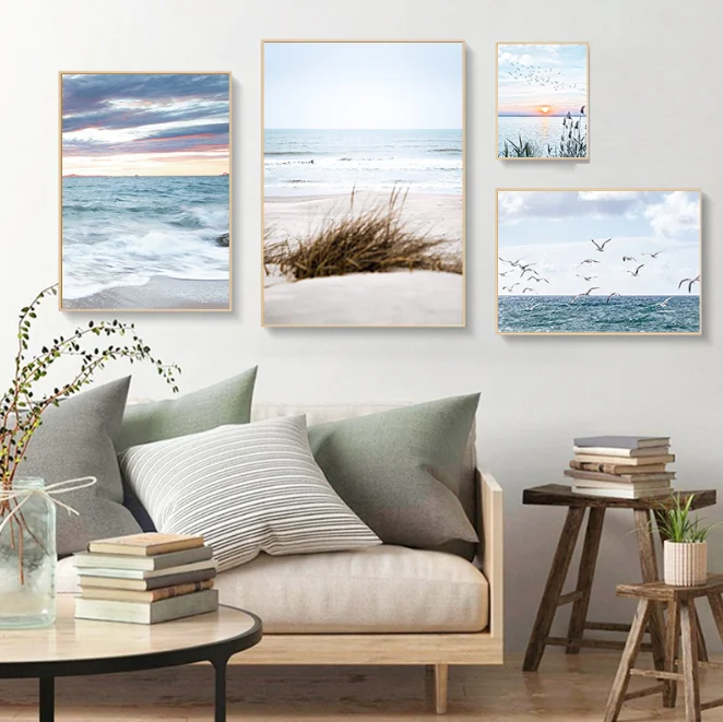 Ocean Landscape Canvas Painting Beach Poster Gabbiano Print Sea Poster E Stampe Nordic Wall Pictures For Living Room Decor