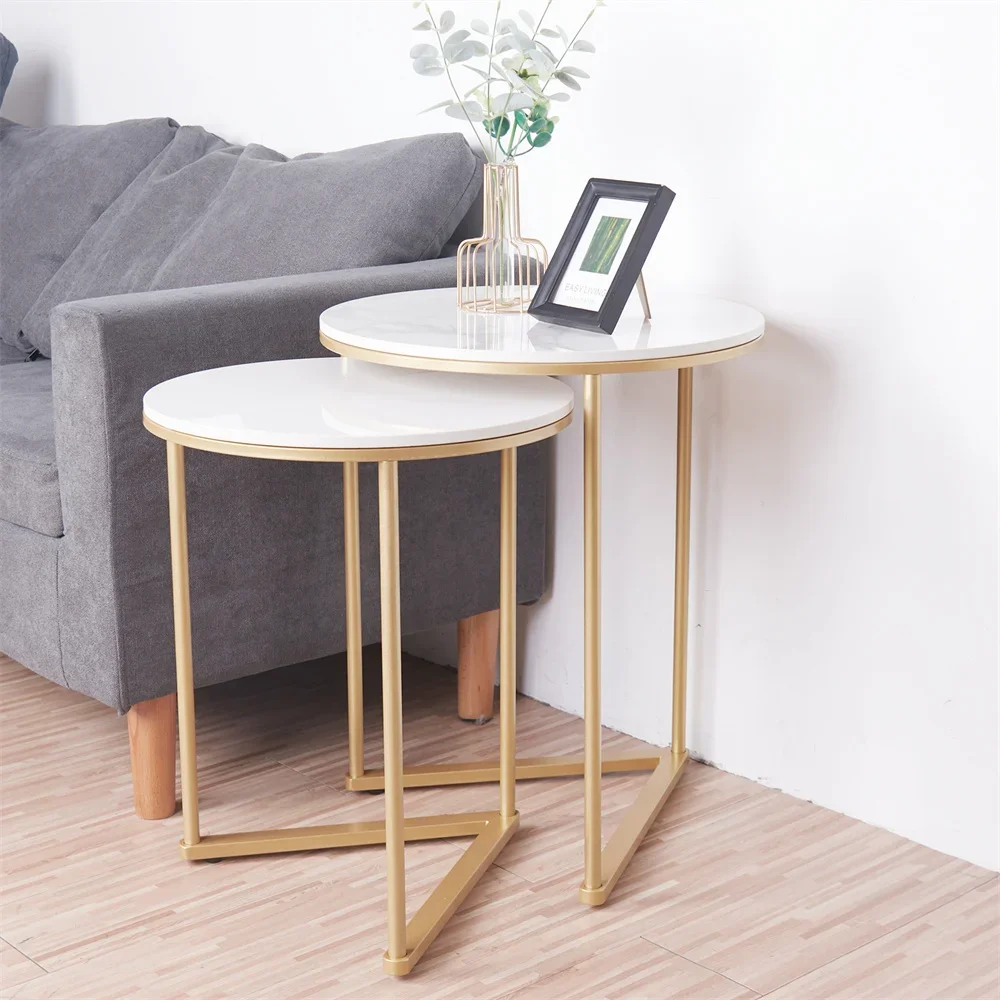 

1 Set End Tables Modern Round Marble Metal Base Nesting Set Side Accent Table Storage Small End Table Marble Gold Living Room