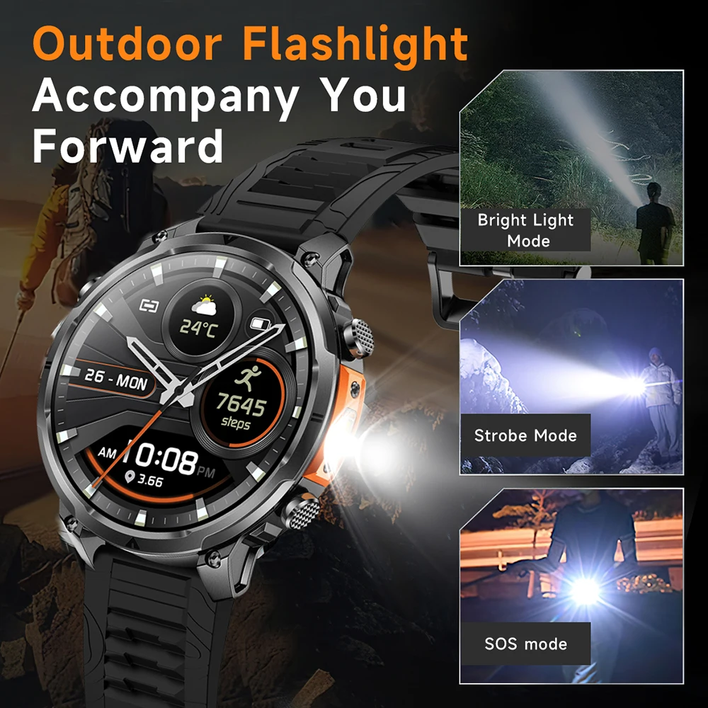 LIGE New Military T-Rex 3 Ultra 720mAh Men Smart Watch Compass Waterproof Flashlight Heart Rate Sports Watches AMOLED Smartwatch