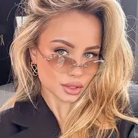 Lunettes de soleil œil de chat tendance sans monture, ovales, pour hommes et femmes, protection UV400, pour la conduite, style Y2K, verres dégradés sans cadre 2