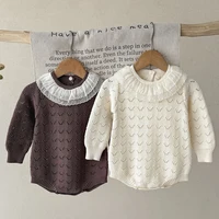 0-24M Newborn Knit Romper Ruffled Collar Infant Baby Girl Boy Romper Knit Jumpsuit Hollow Out Warm Fall Winter Clothing Sweater
