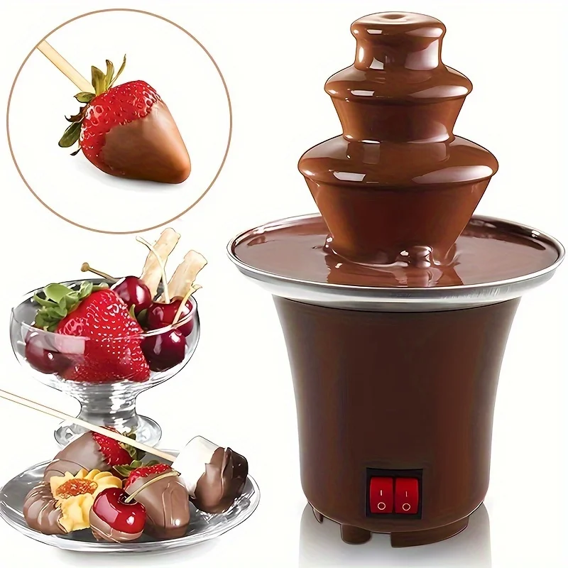 Electric Chocolate Fondue Fountain 3-Layer DIY Waterfall Melts Chocolate Butter Cheese Machine Perfect for Home Party Wedding
