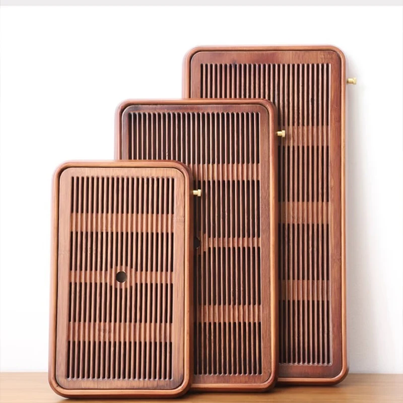GIANXI Household Coffee Teapot Bamboo Tray Kitchen Restaurant Serving Tray for Decoration Rectangle Wooden Tea Tools Set