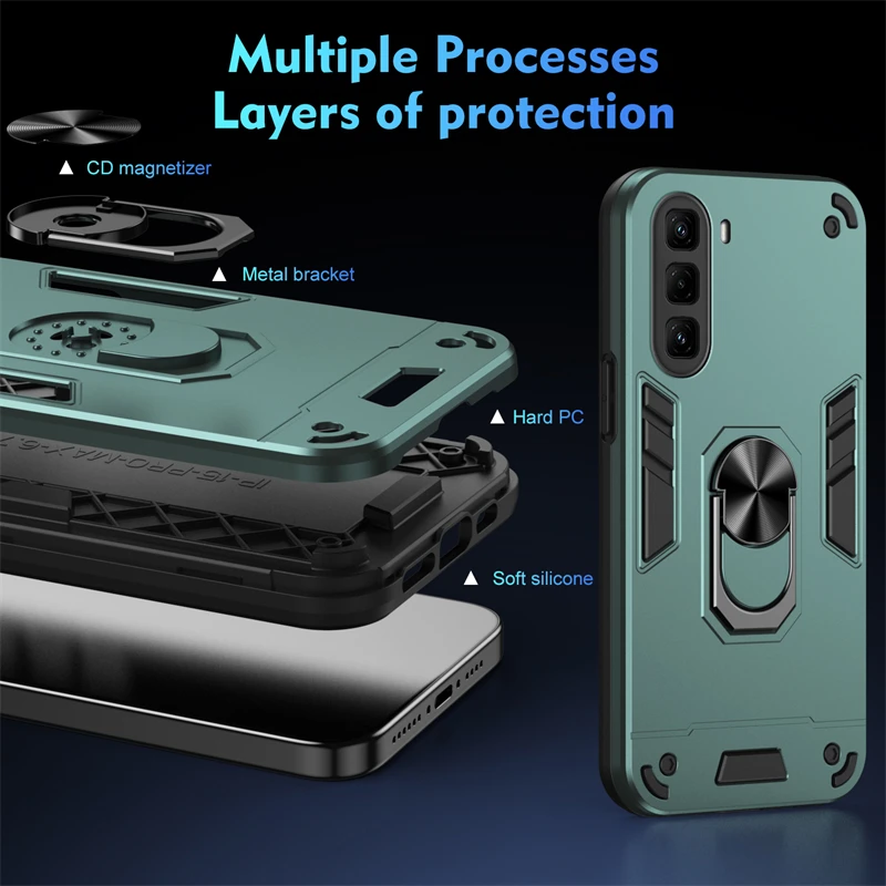 Armor Protective Case with Camera Lens Guard and Magnetic Ring Holder