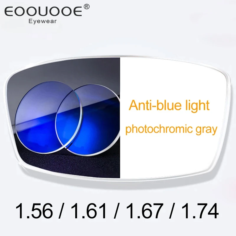 

1.56 1.61 1.67 1.74 Index UV400 Anti Blue Light Photochromic Gray Resin Lenses Prescription Lenses Anti Radiation Computer UV