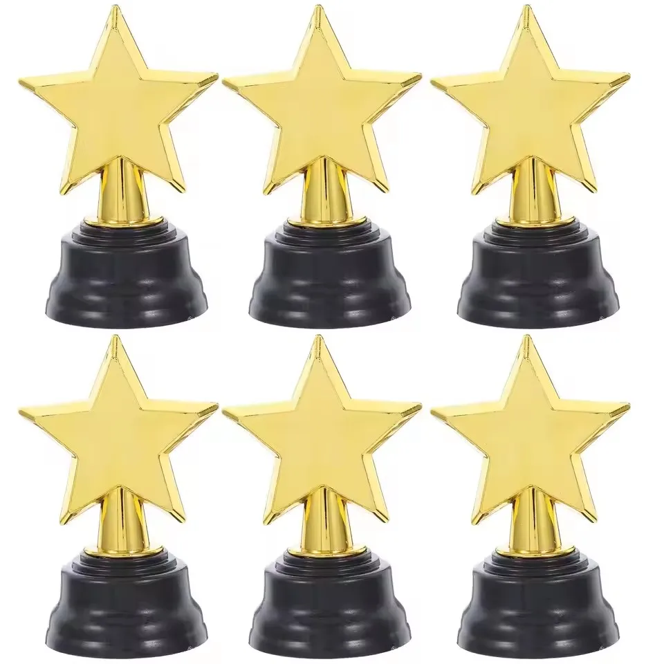 Set of 6 Gold Star Trophies with Large Base for Celebrations & Recognition