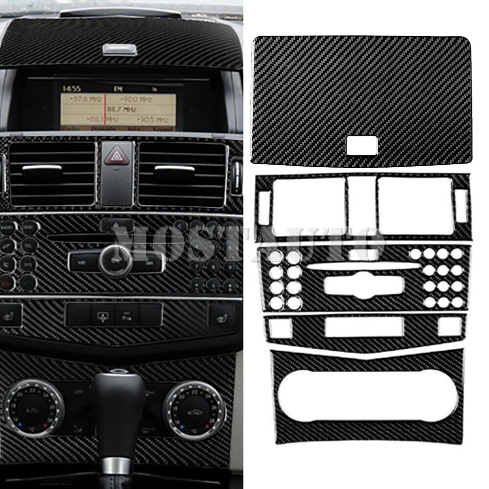 

For Mercedes-Benz C Class W204 Soft Carbon Fiber Center Console AC Air Conditioner CD Panel Trim Cover 2007-2010 5pcs （2 Color）