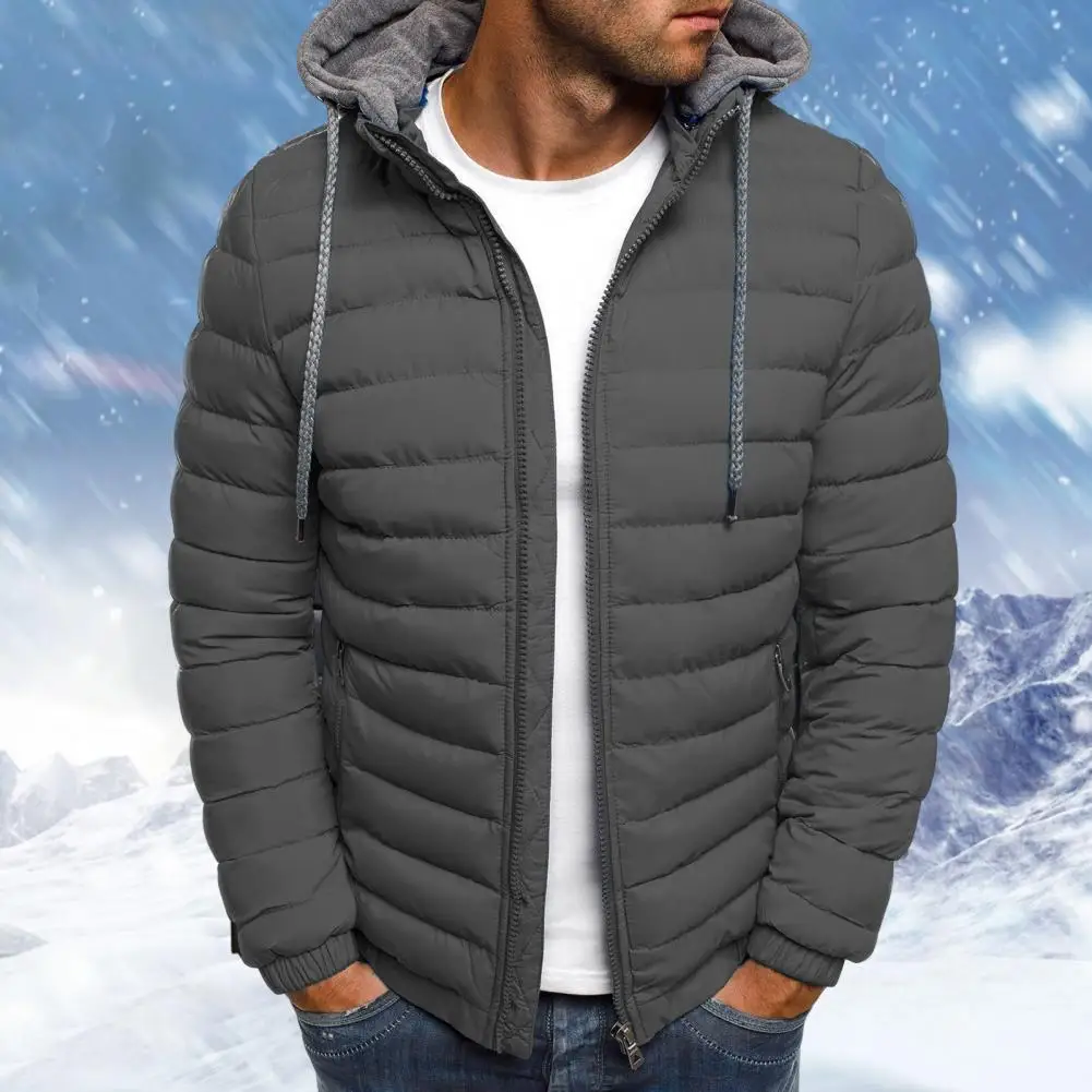 Men Jacket Hooded Zipper Solid Color Long Sleeves Pockets Coldproof Autumn Thicken Cotton Padded Overcoat Outdoor cotton jacket