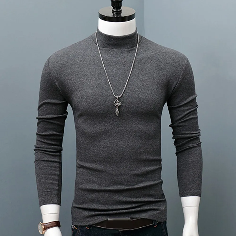 Hot Winter Warm Men Mock Neck Basic Plain T-shirt Blouse Pullover Elastic Long Sleeve Top Youth Keep Warm Underclothes 2023