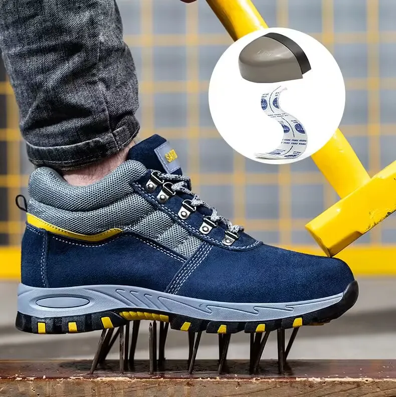 Safety shoes four seasons men work safety boots leather steel toe protection with iron high male