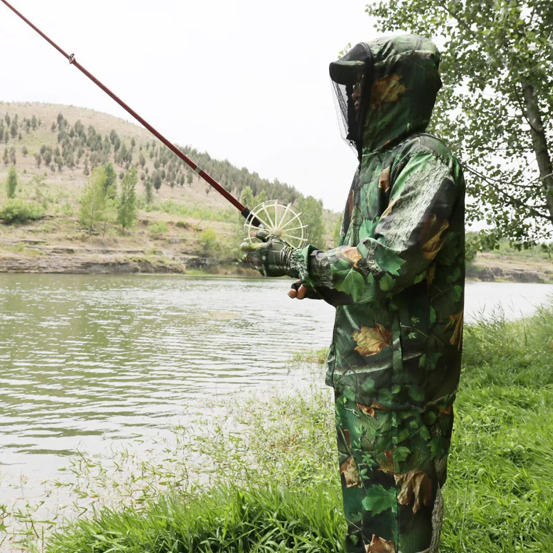 Tenue pêche chasse été légère camouflage bionique - veste pantalon capuche anti-moustiques protection solaire