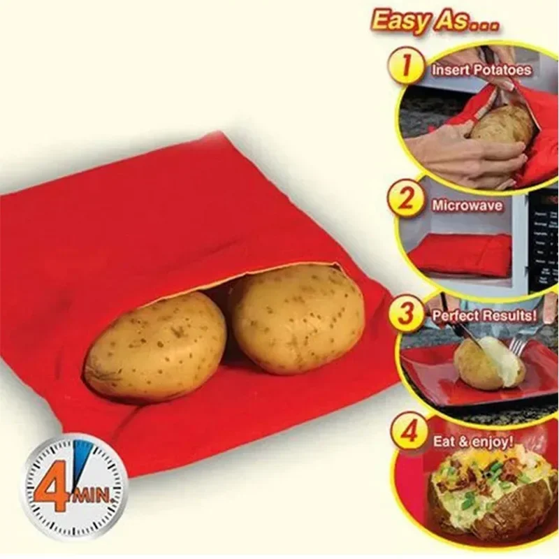 Microwave Potato Bag Reusable Express Potato Cooker Bag Baked Cooker 4 Minutes Red Baked Pouch Quick Fast Kitchen Gadgets