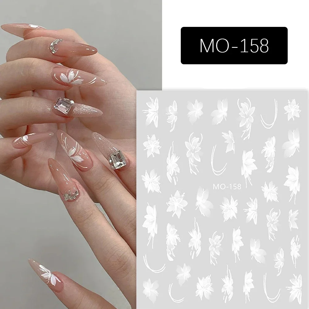 1 Sheet 5D Flowers Nail Stickers Embossed Decals Simple Acrylic Carve White Petal French Nail Art DIY Manicure Decoration 3
