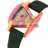 Unique Triangle Women's Wood Watch Creative Colorful Lady Green/ Red Genuine Leather Wristwatch Elegant Womens Watches Top Gifts 1