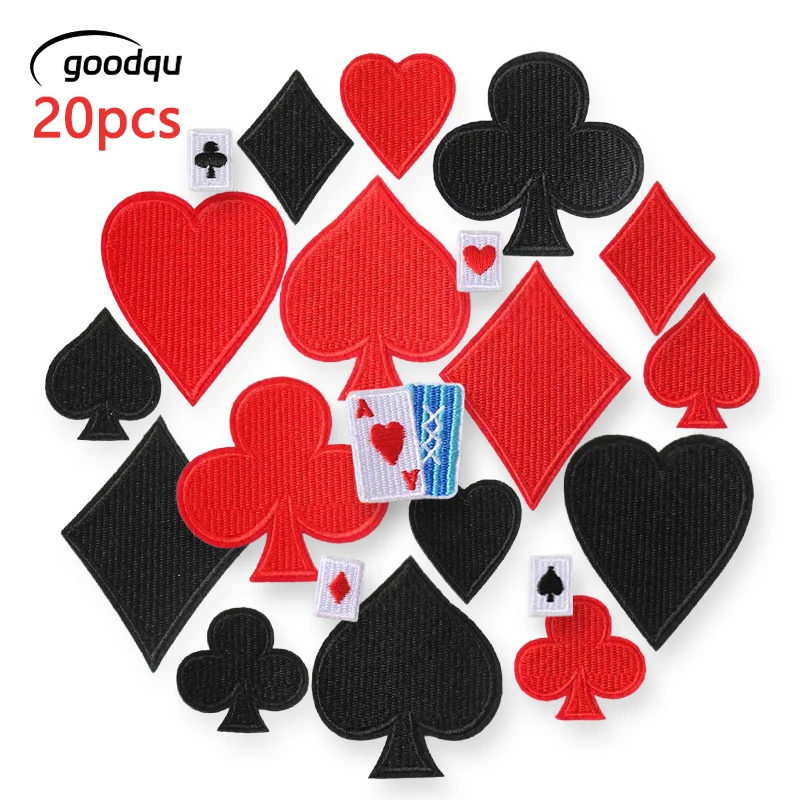 20 Stück Lot schwarz rot Patches für Jacken Poker Eisen auf Kleidung bestickt kleine Diy Stoffe Aufkleber Pack Nähen Bulk Thermal