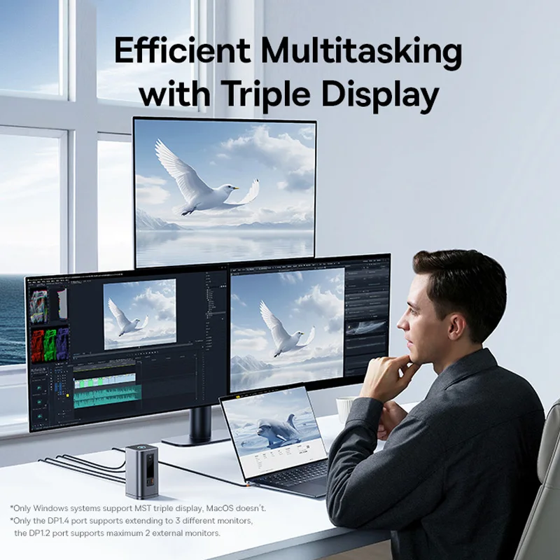 Baseus USB C Hub to DP 4K@60Hz HDMI DisplayPort 11-IN-1 Docking Station Triple Display RJ45 PD 100W For Window Mac USB 3.1 HUB 4