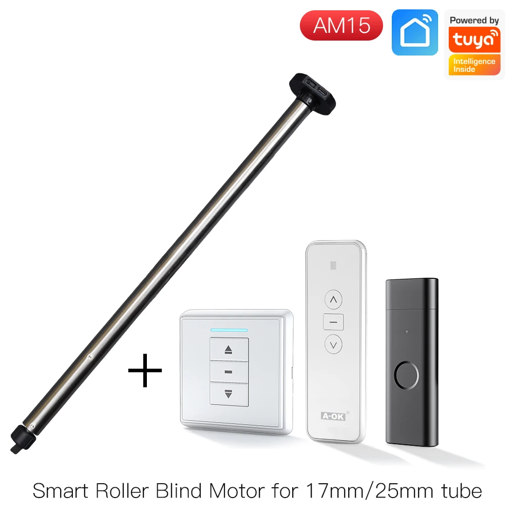 New Automatic AM15 Tubular Roller Blind Motor for 17/25mm Tube Motorized Electric Blind Shade RF433 Remote Control for 25mm Tube