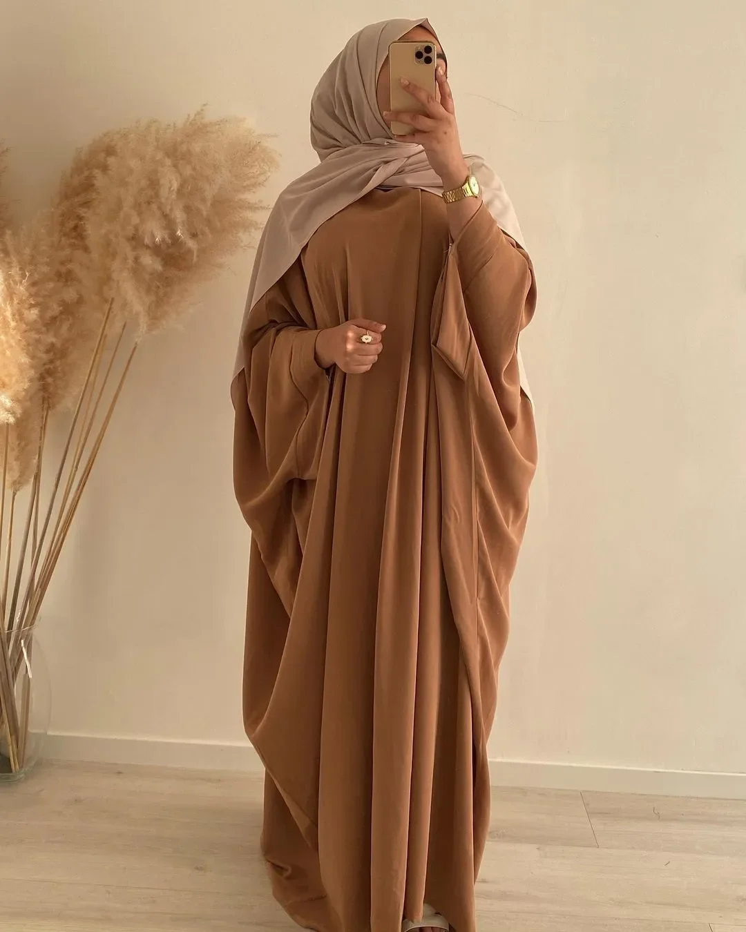 

Женское длинное платье-Кафтан Jilbab Khimar Исламская одежда Djellaba Рамадан с рукавом «летучая мышь», цельное мусульманское платье-хиджаб