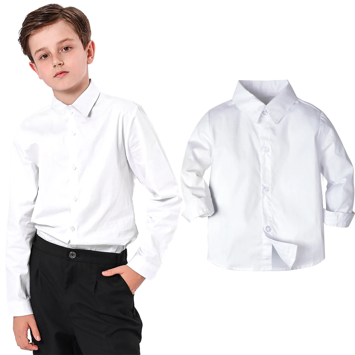 Boys Dress Shirt Kids School Uniform Long Sleeve Formal Gentelmal Gift Perform Ceremony Clothes Birthday Piano 7 to 12 years