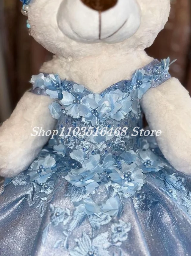 Personalised Quinceanera Teddy Bear Dress Sky Blue Strapless
