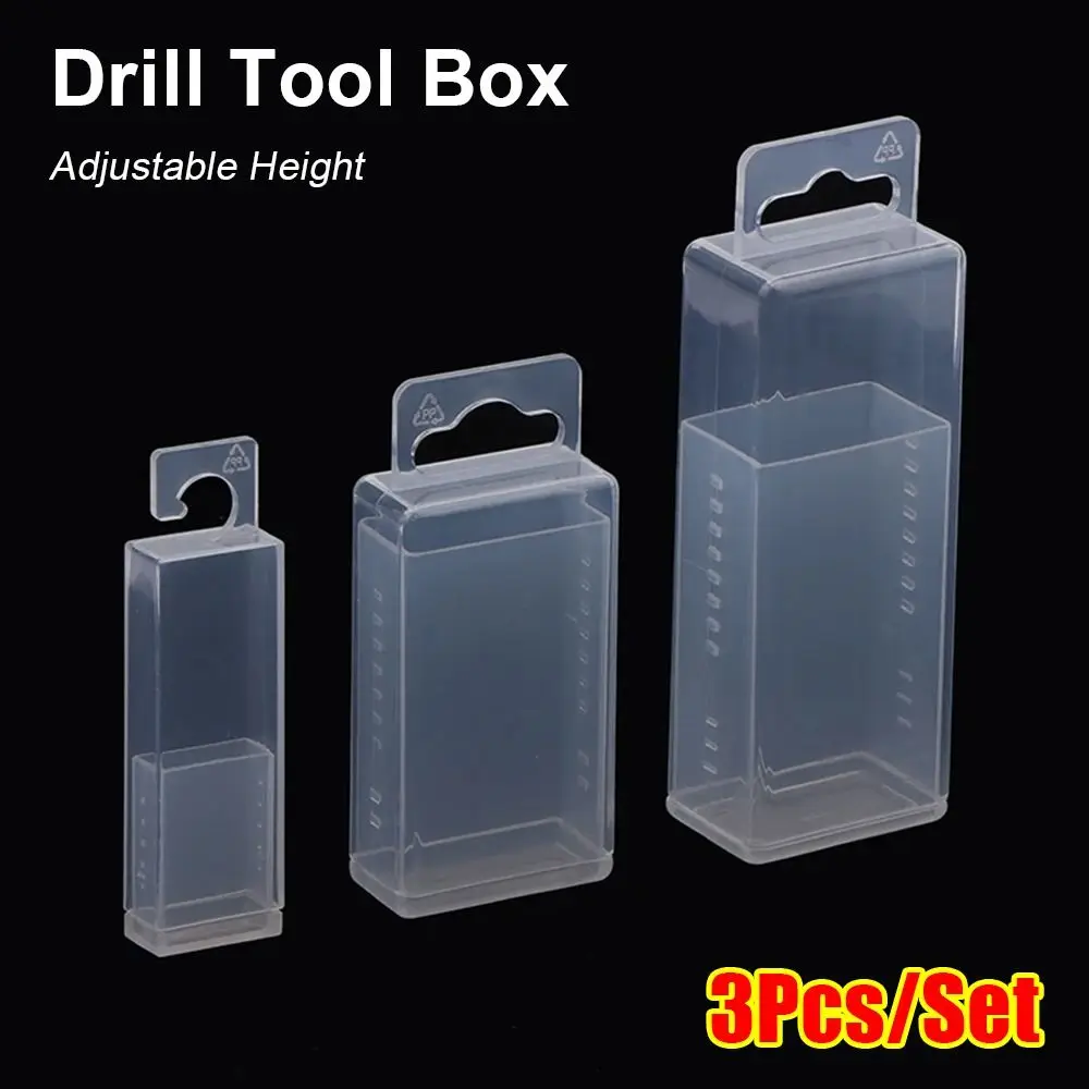 Tool storage box 3Pcs/Set adjustable height drill telescopic plastic twist drill rectangular clear parts storage case