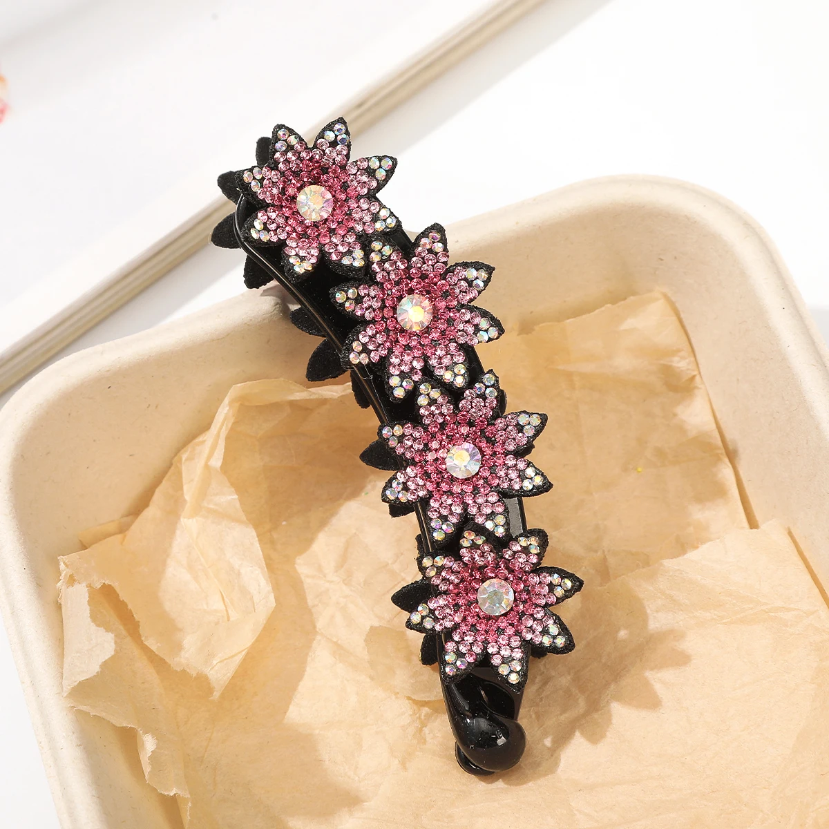 Rhinestone Flower Banana Clip Ponytail Hairpin Ladies Elegant Hair Bun Hair Clips Shiny Simple Headwear Hair Accessories