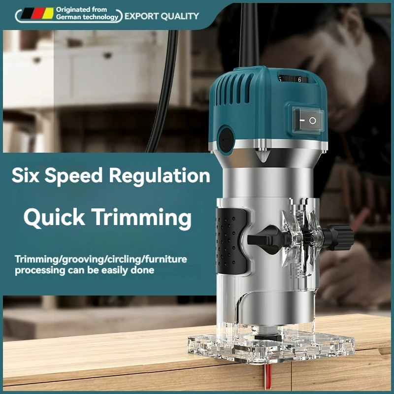 6-Speed Regulation Electric Trimmer Router Woodworking Tools Milling Machine for Wood Carpentry Arc Straight Trimming Slotting