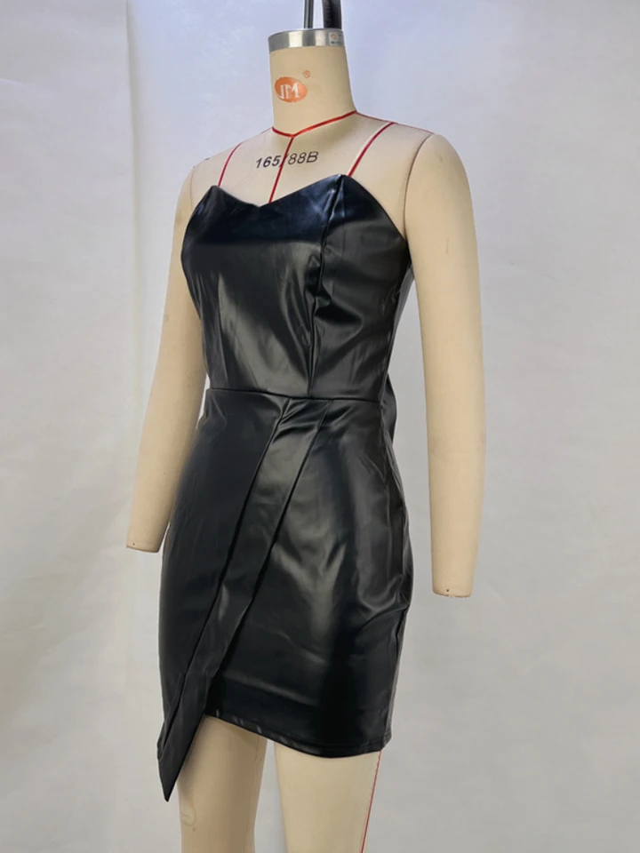 Sexy PU Leather Off Shoulder V Neck Slim Bodycon Dress Women Sleeveless  Skinny Evening Mini Dress Club Party Vestidos - AliExpress 200000345