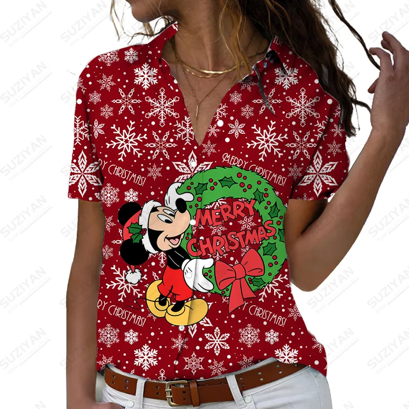 

Рождественские Женские топы и блузки, женская Свободная рубашка с коротким рукавом, осенние элегантные рубашки с принтом Диснея