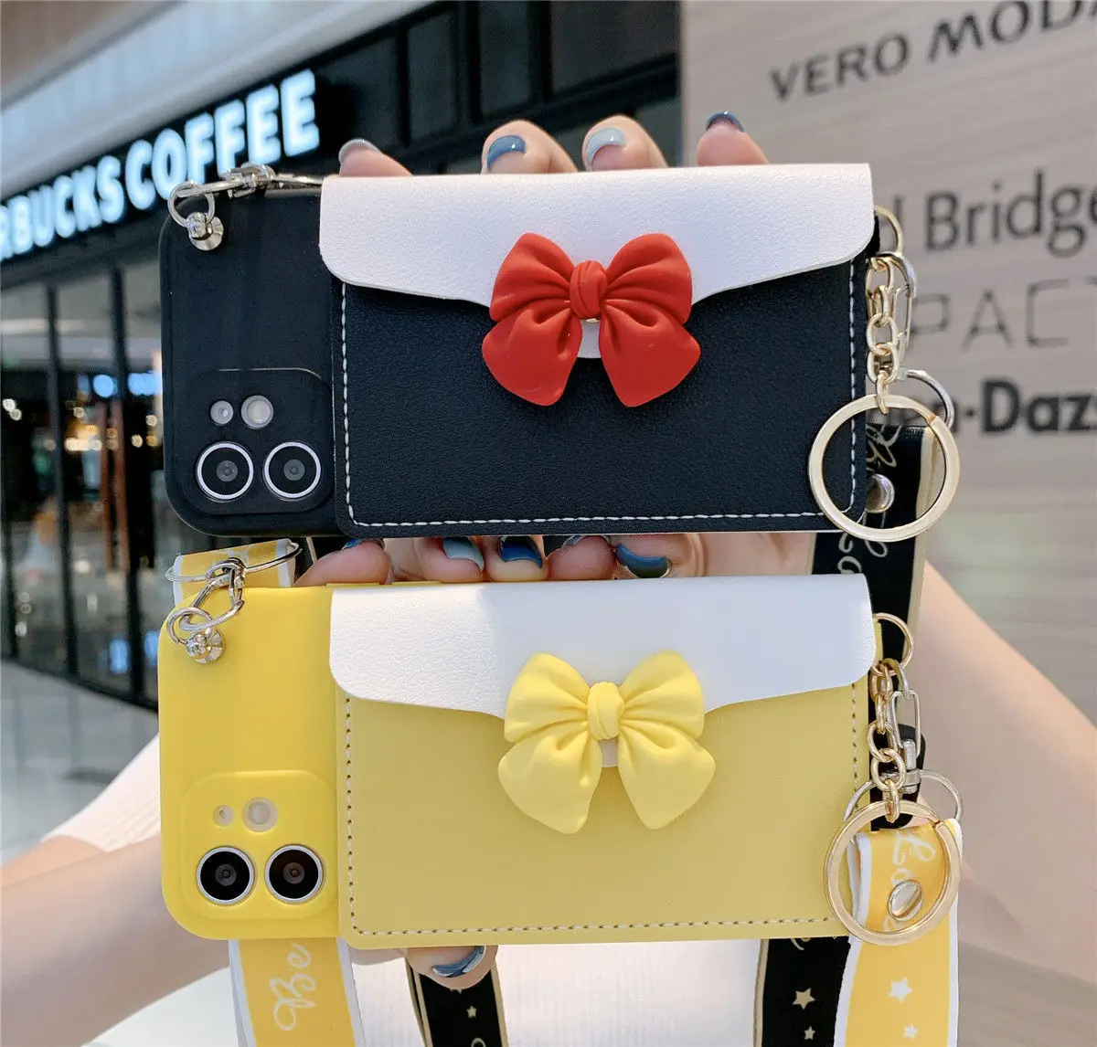 

Fashion Butterfly Card Bag Lanyard Case for iPhone 13/8 Plus/12 Pro iPhone XR Case with Crossbody Strap Cover iPhone SE 2020/XS