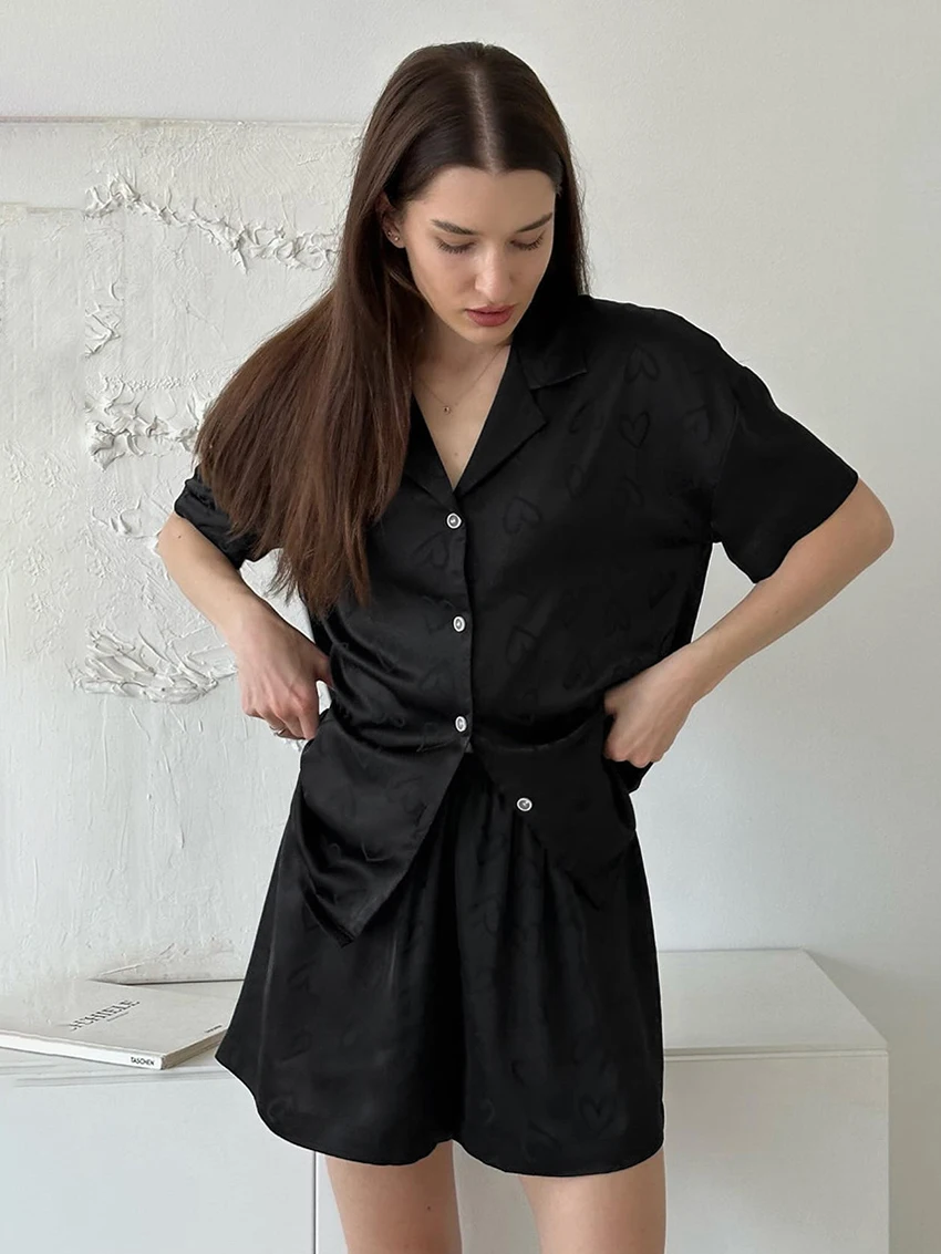 Marthaqiqi Summer Women'S Nightgowns Set Short Sleeve Nightwear Sexy Turn-Down Collar Pajama Shorts Casual Ladies Sleepwear Suit