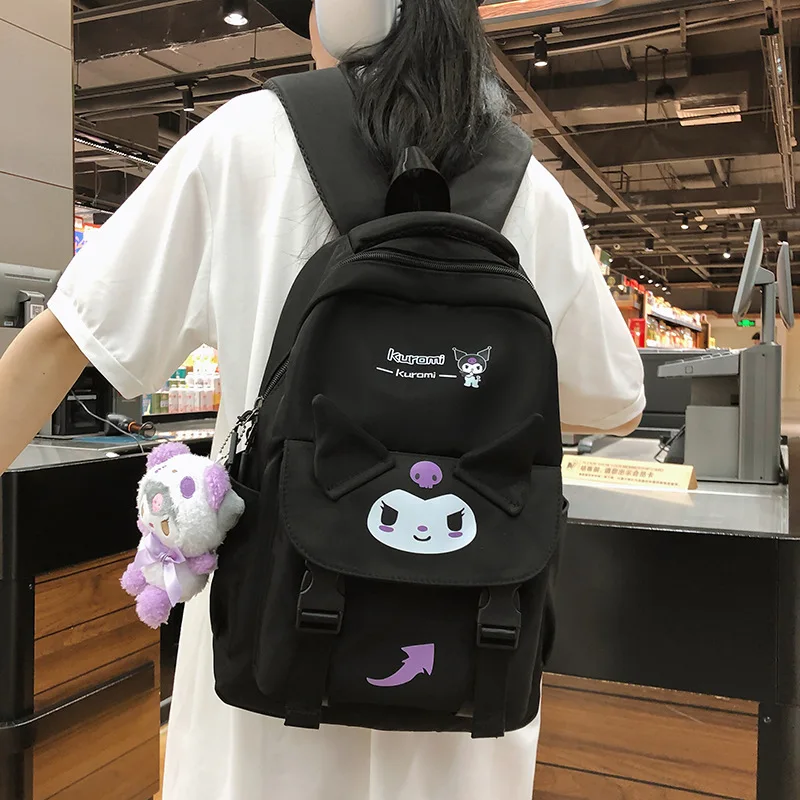 

Sanrio Shoulder Bag Cartoon Anime Kuromi Cinnamoroll Backpack High Capacity Nylon Waterproof Children School Bag With Pendant
