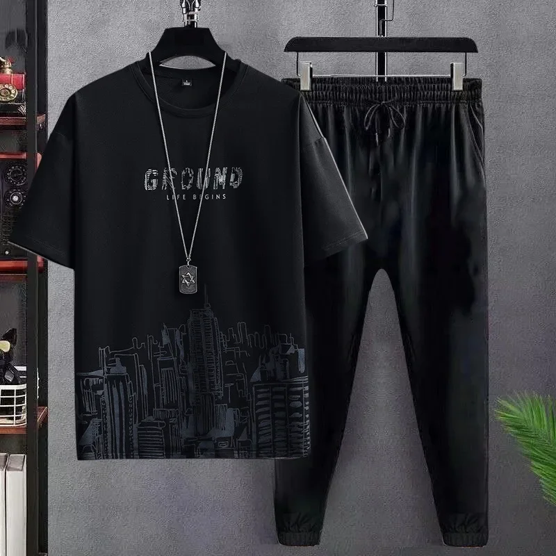 City black trousers suit/ankle-tied