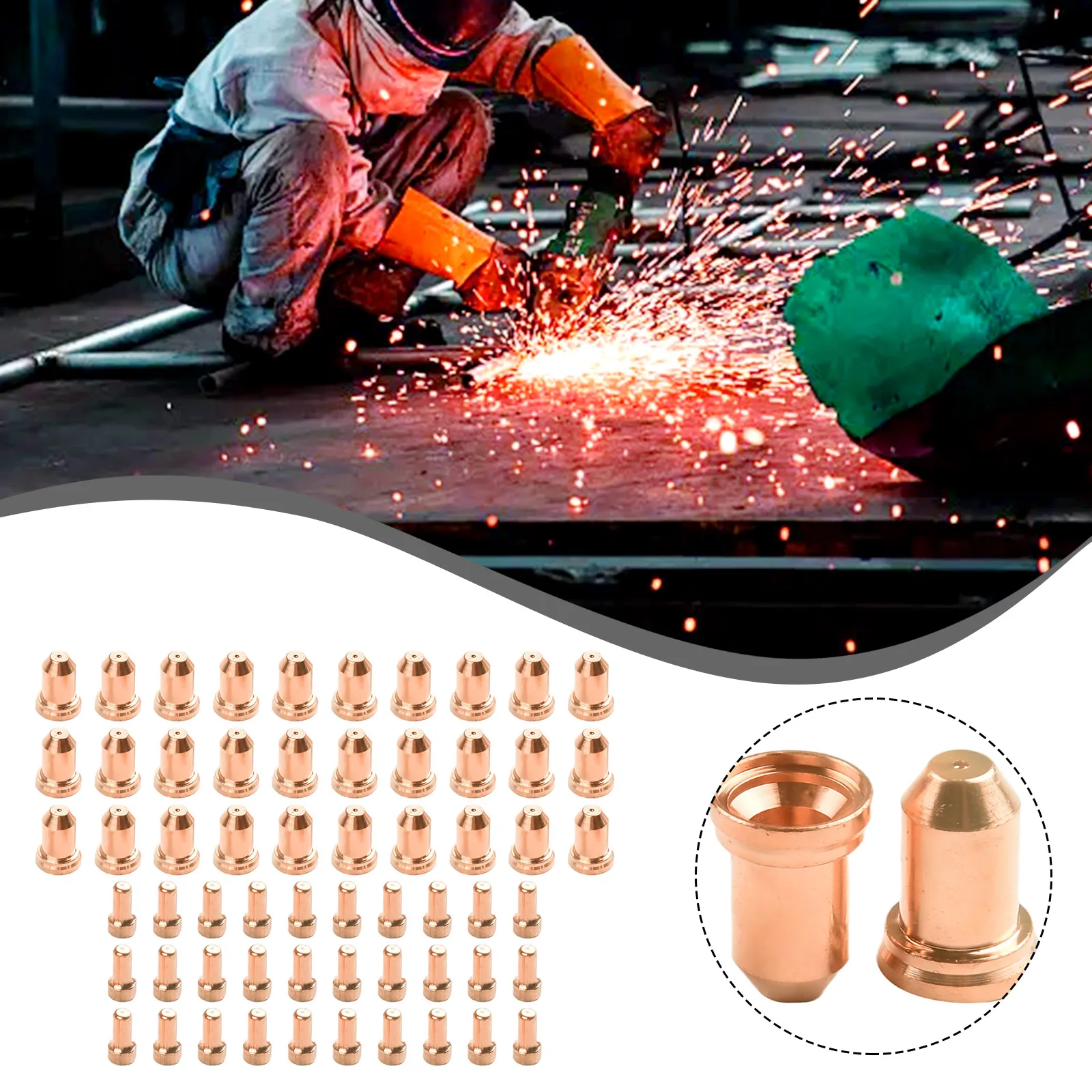 

60pcs PT-80 PT80 IPT-80 Plasma Cutter Torch Electrode 1.2mm 1.0mm 1.1mm Tips 52558 51311.12 Plasma Cutter Consumables Welding