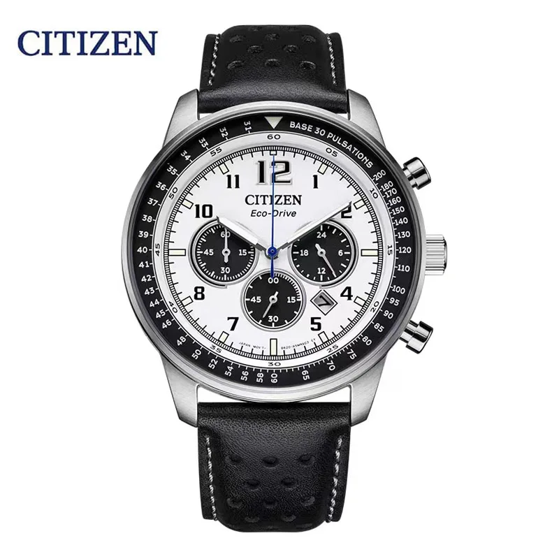 Citizen-Montre à quartz avec bracelet en cuir pour homme, horloges à énergie cinétique scintillantes, antichoc, mode de luxe, affaires