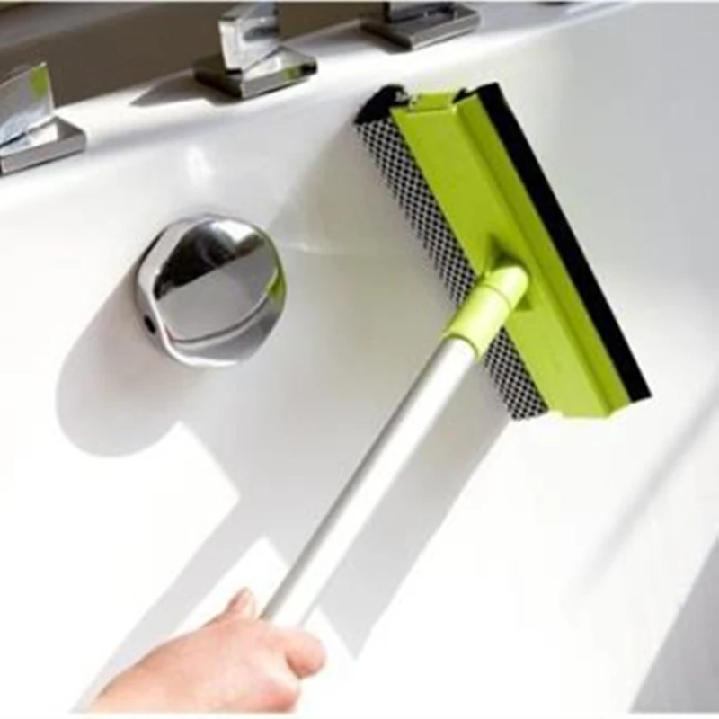 Window Cleaning Tool Cleaning Brush Long Handle Window Scraper Glass Cleaning Brush Soft Sponge Cleaner Bathroom Wiper Car Windows Washing Home Cleaning Tool