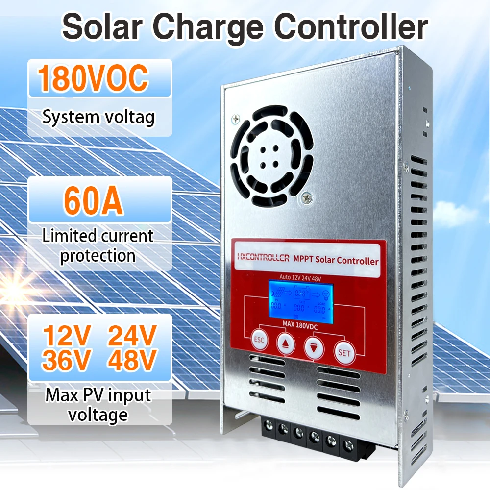 MPPT 60A 태양열 충전기 컨트롤러, 60A 방전 컨트롤러, 최대 PV 180VOC 납산 리튬 배터리용, 12V, 24V, 36V, 48V