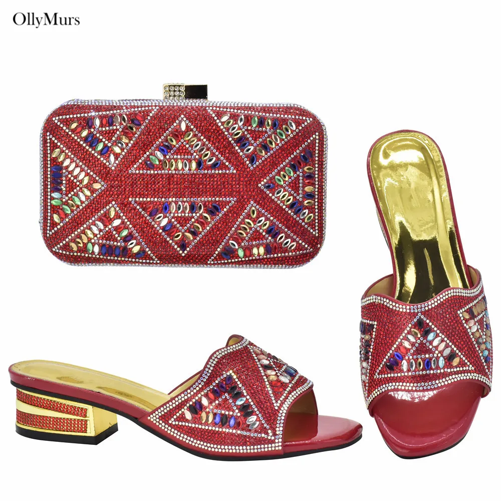 

2022 Nigerian Pretty Woman Party Shoes And Bag Set Hot Sale African Style High Heels Sandal Shoes And Bag Set For Party