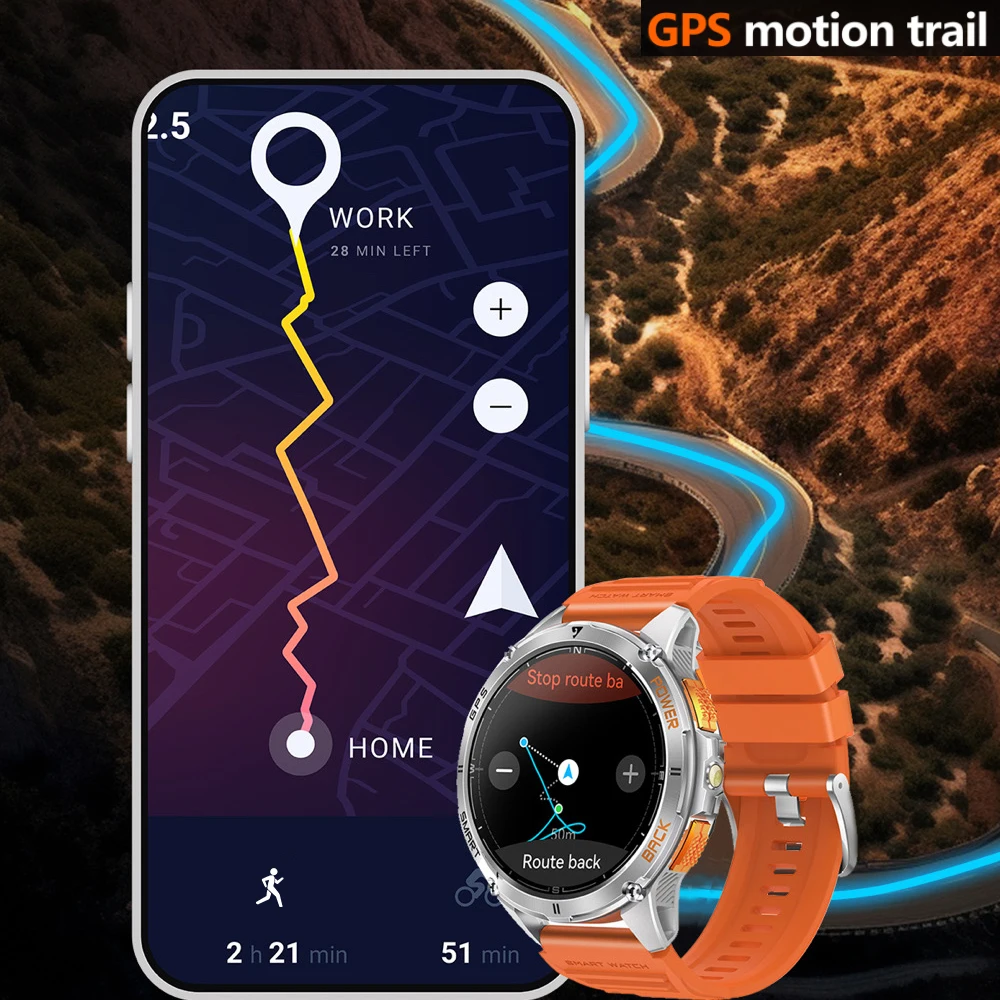Smartwatch Sportivo GPS con Schermo AMOLED, Impermeabile IP68, Torcia LED, Bussola, Orologio da Uomo per Attività all'Aperto, Monitoraggio Salute, 530mAh, Musica - immagine 6