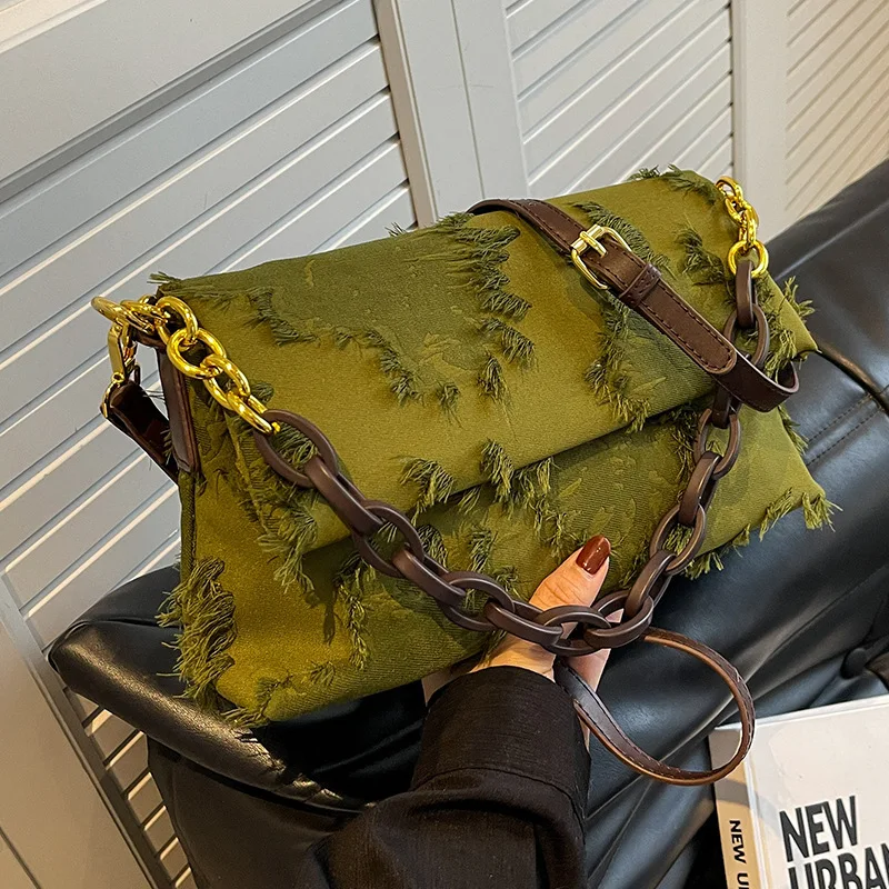 

New Fashion Canvas Crossbody Bag For Women Casual Small Underarm Bag 2023 Luxury Designer Chains Shoulder Bag Handbags And Purse