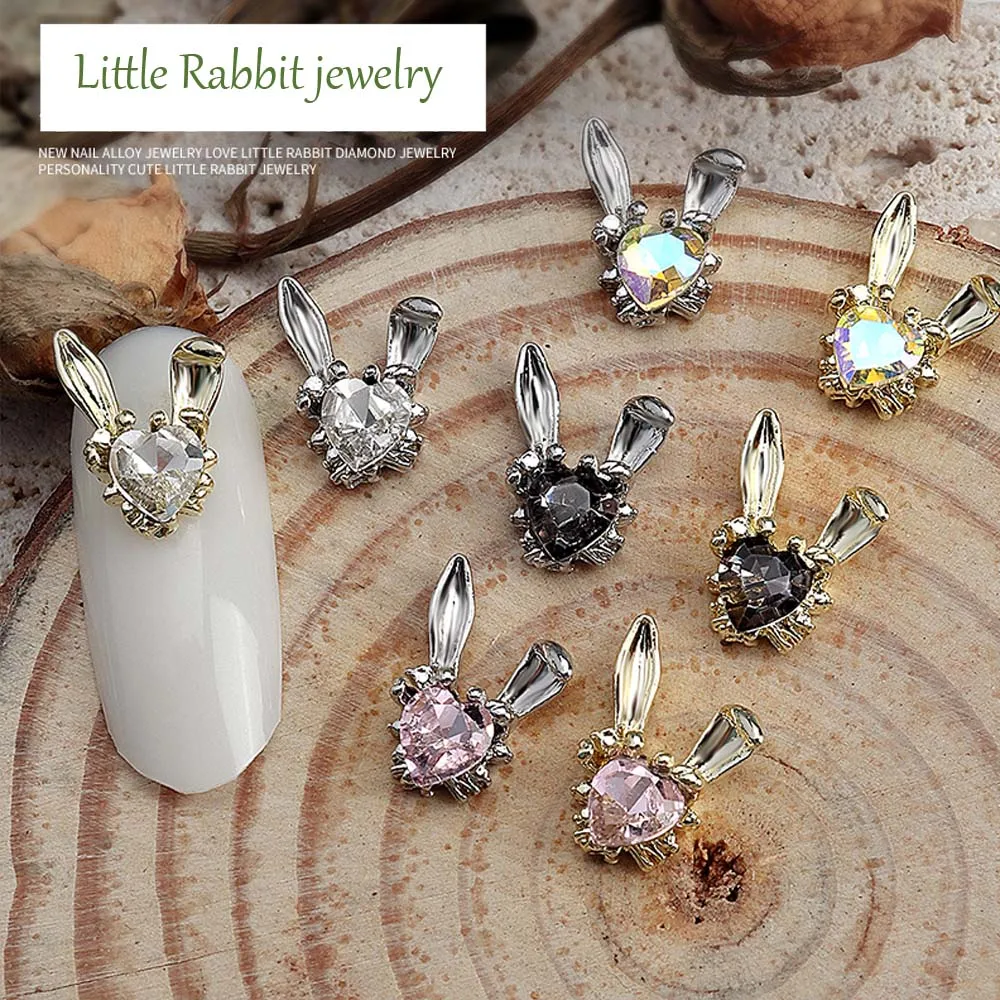 10PcsLuxuryRabbitNailArtCharms3DAlloyZirconGlitterCuteBunnyNailArtDecorations