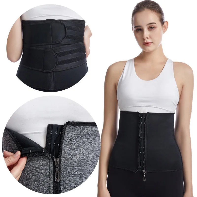 Belted Corset Ladies Belly Tunic Shapewear Zip-Breasted Double Belt Sweat Neoprene